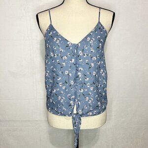 Sienna Sky Women's Tank Crop Top Blue Floral Button-Down Knot Hem Lined Size S